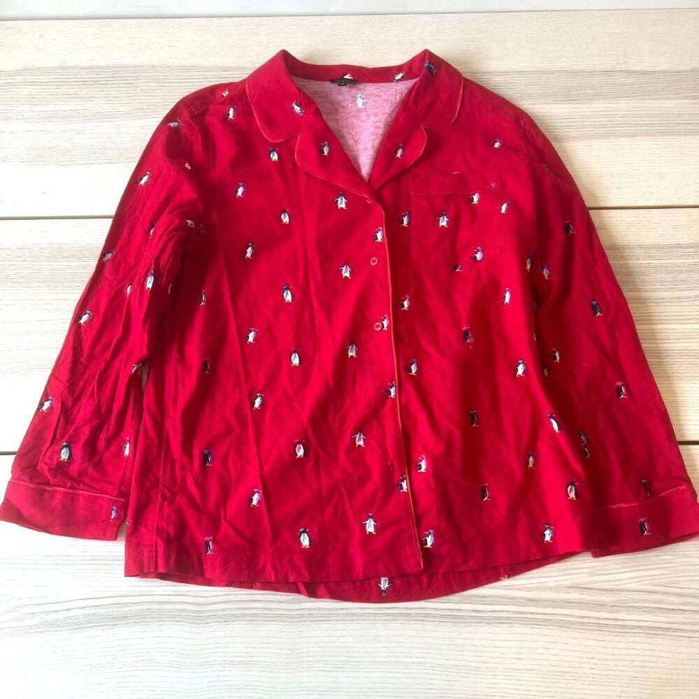 Talbots Red Quilted Jacket pajama penguins animal winter holiday coat Size M